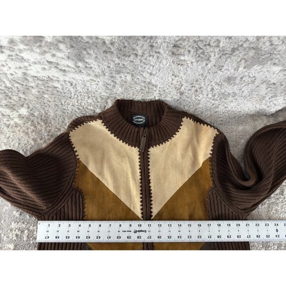 Designers Studio Original Size XL Ribbed Genuine Leather Suede Sweater Brown - Picture 6 of 9